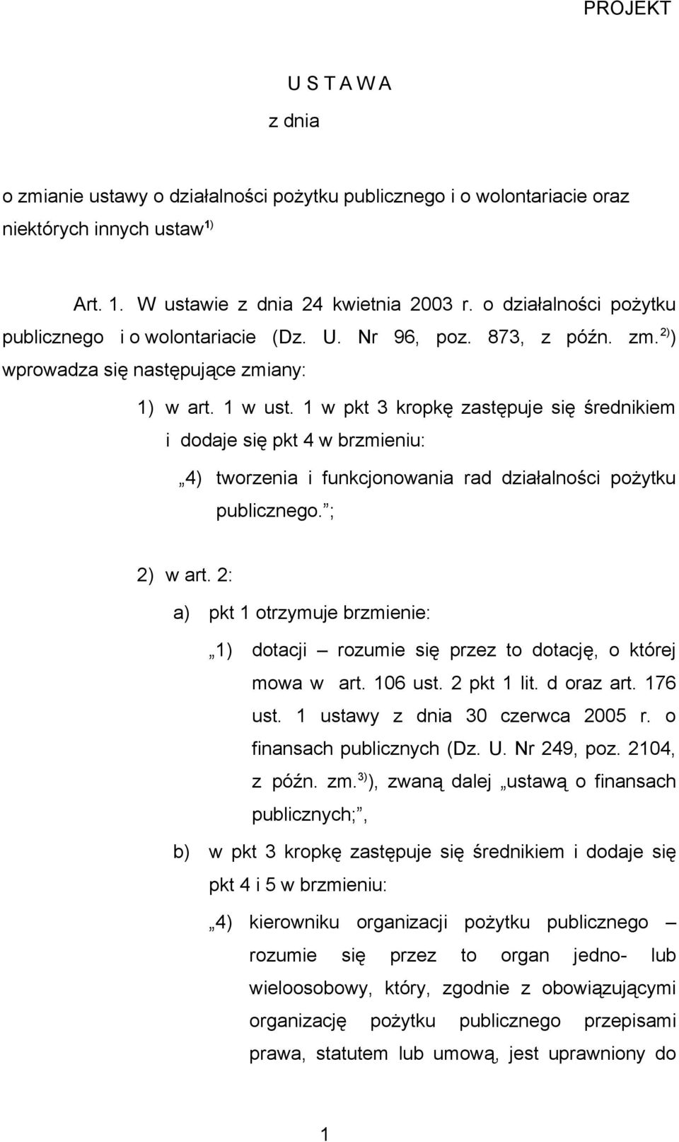 1 w pkt 3 kropkę zastępuje się średnikiem i dodaje się pkt 4 w brzmieniu: 4) tworzenia i funkcjonowania rad działalności pożytku publicznego. ; 2) w art.