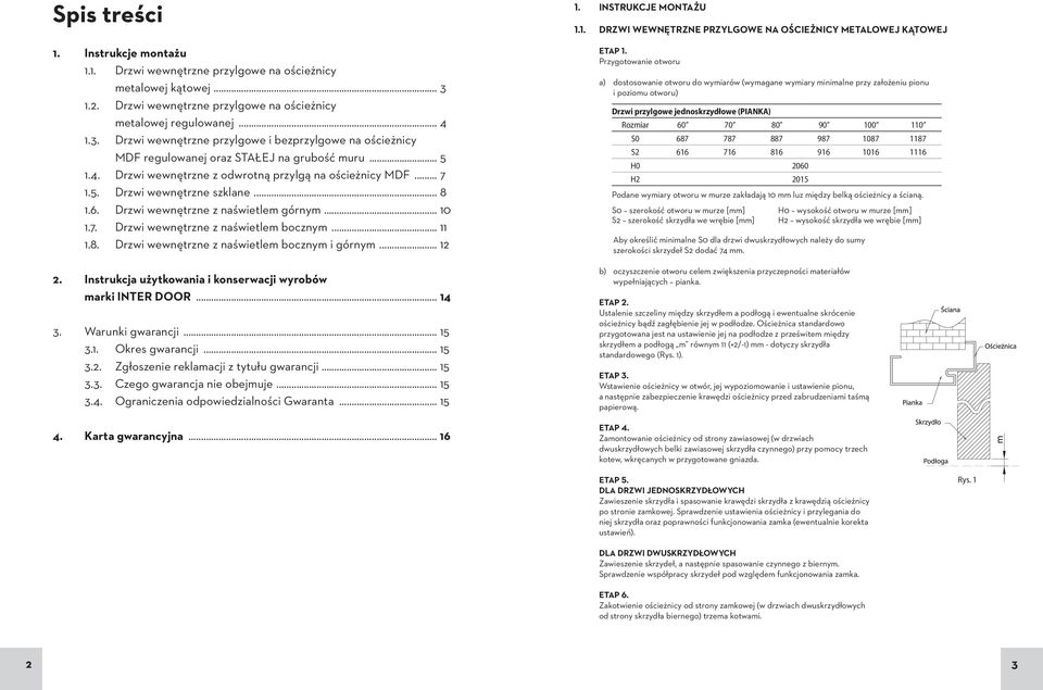 .. 7 1.5. Drzwi wewnętrzne szklane... 8 1.6. Drzwi wewnętrzne z naświetlem górnym... 10 1.7. Drzwi wewnętrzne z naświetlem bocznym... 11 1.8. Drzwi wewnętrzne z naświetlem bocznym i górnym... 12 2.