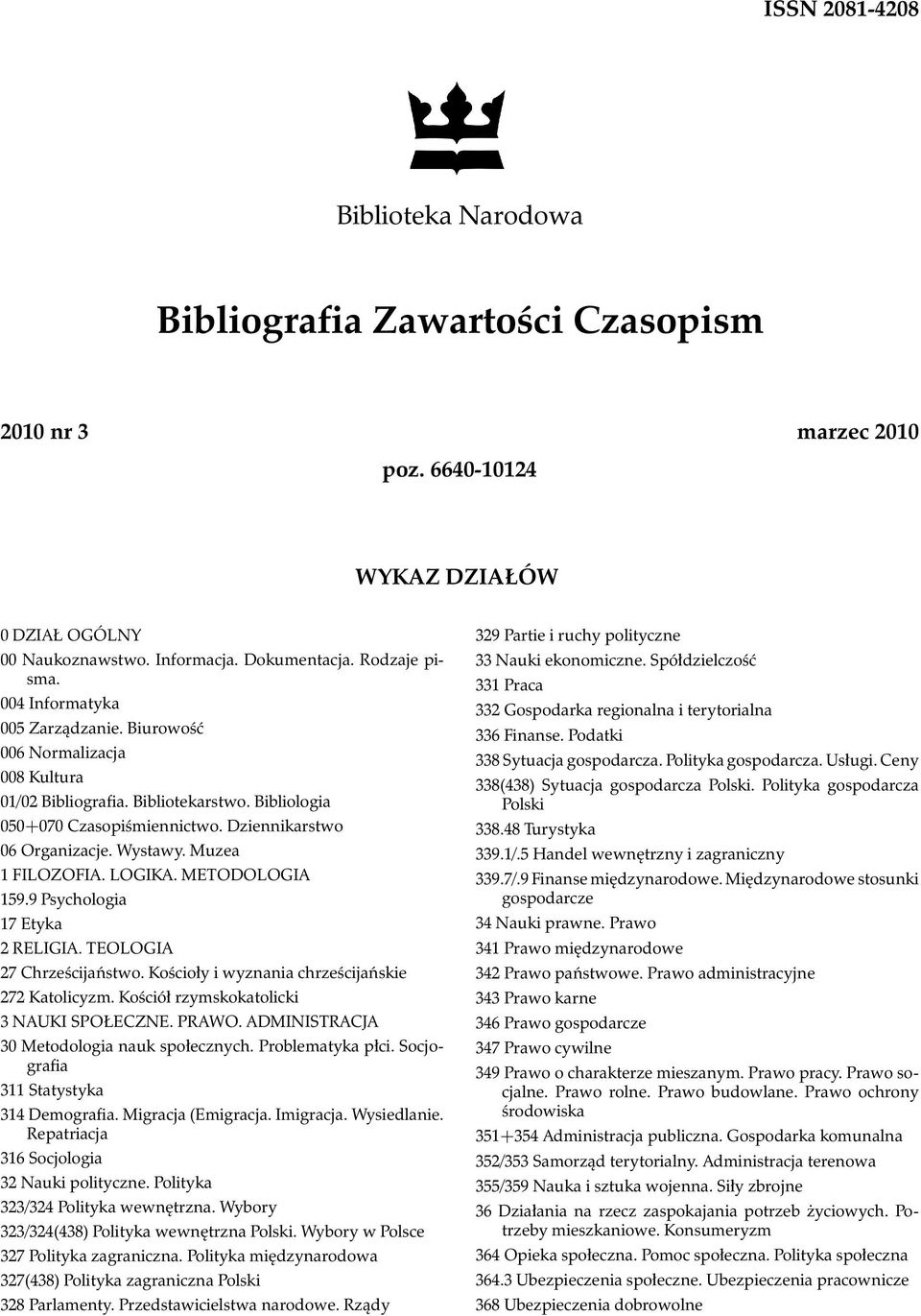 Muzea 1 FILOZOFIA. LOGIKA. METODOLOGIA 159.9 Psychologia 17 Etyka 2 RELIGIA. TEOLOGIA 27 Chrześcijaństwo. Kościoły i wyznania chrześcijańskie 272 Katolicyzm.