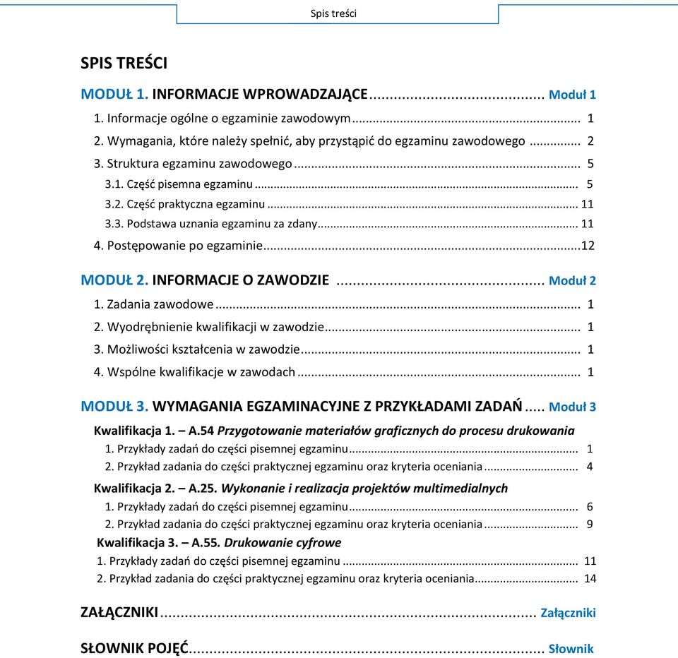 INFORMACJE O ZAWODZIE... Moduł 2 1. Zadania zawodowe... 1 2. Wyodrębnienie kwalifikacji w zawodzie... 1 3. Możliwości kształcenia w zawodzie... 1 4. Wspólne kwalifikacje w zawodach... 1 MODUŁ 3.