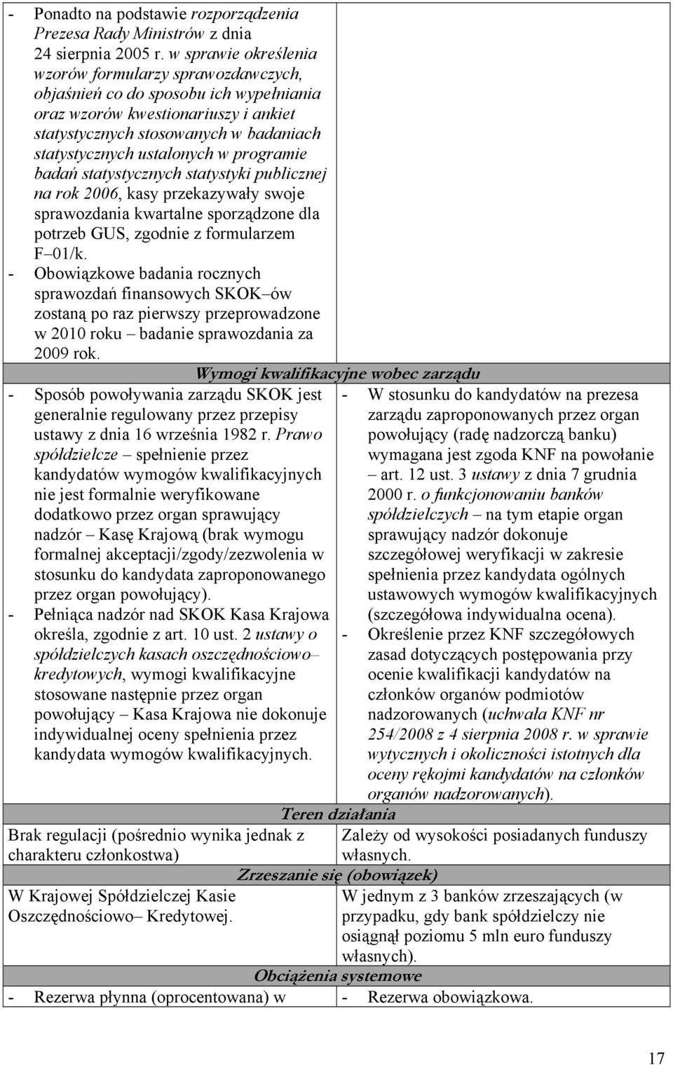 programie badań statystycznych statystyki publicznej na rok 2006, kasy przekazywały swoje sprawozdania kwartalne sporządzone dla potrzeb GUS, zgodnie z formularzem F 01/k.