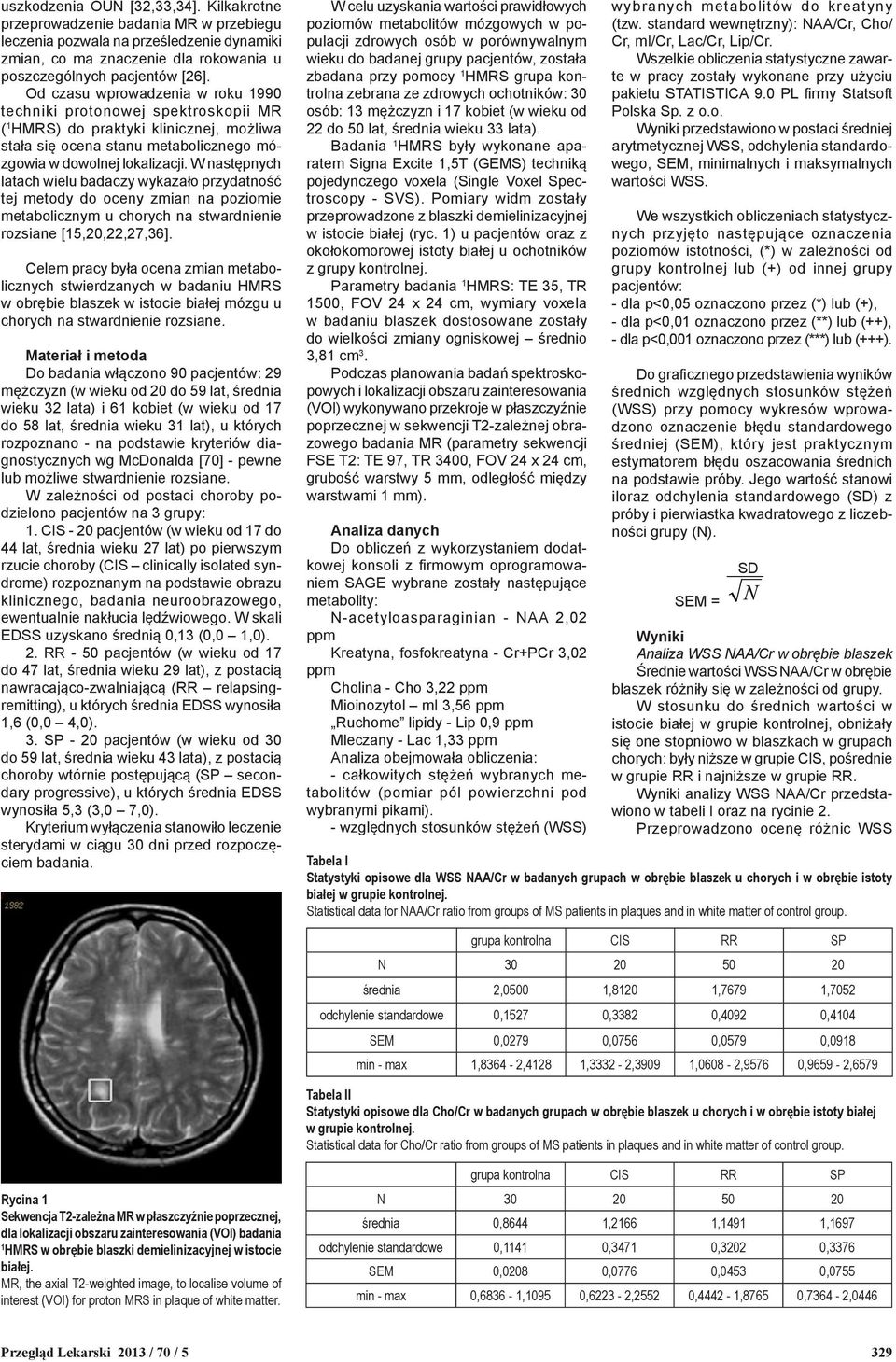 W następnych latach wielu badaczy wykazało przydatność tej metody do oceny zmian na poziomie metabolicznym u chorych na stwardnienie rozsiane [15,20,22,27,36].