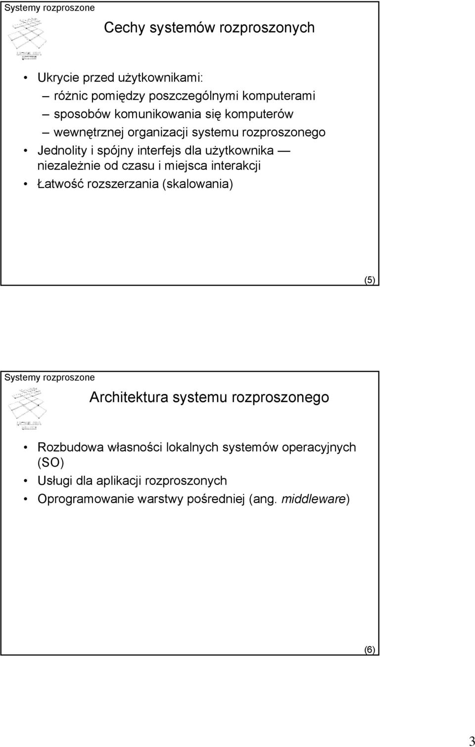 czasu i miejsca interakcji Łatwość rozszerzania (skalowania) (5) Architektura systemu rozproszonego Rozbudowa własności