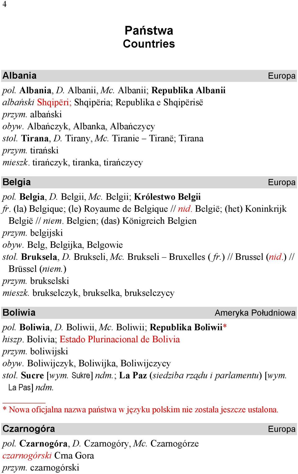 (la) Belgique; (le) Royaume de Belgique // nid. België; (het) Koninkrijk België // niem. Belgien; (das) Königreich Belgien przym. belgijski obyw. Belg, Belgijka, Belgowie stol. Bruksela, D.