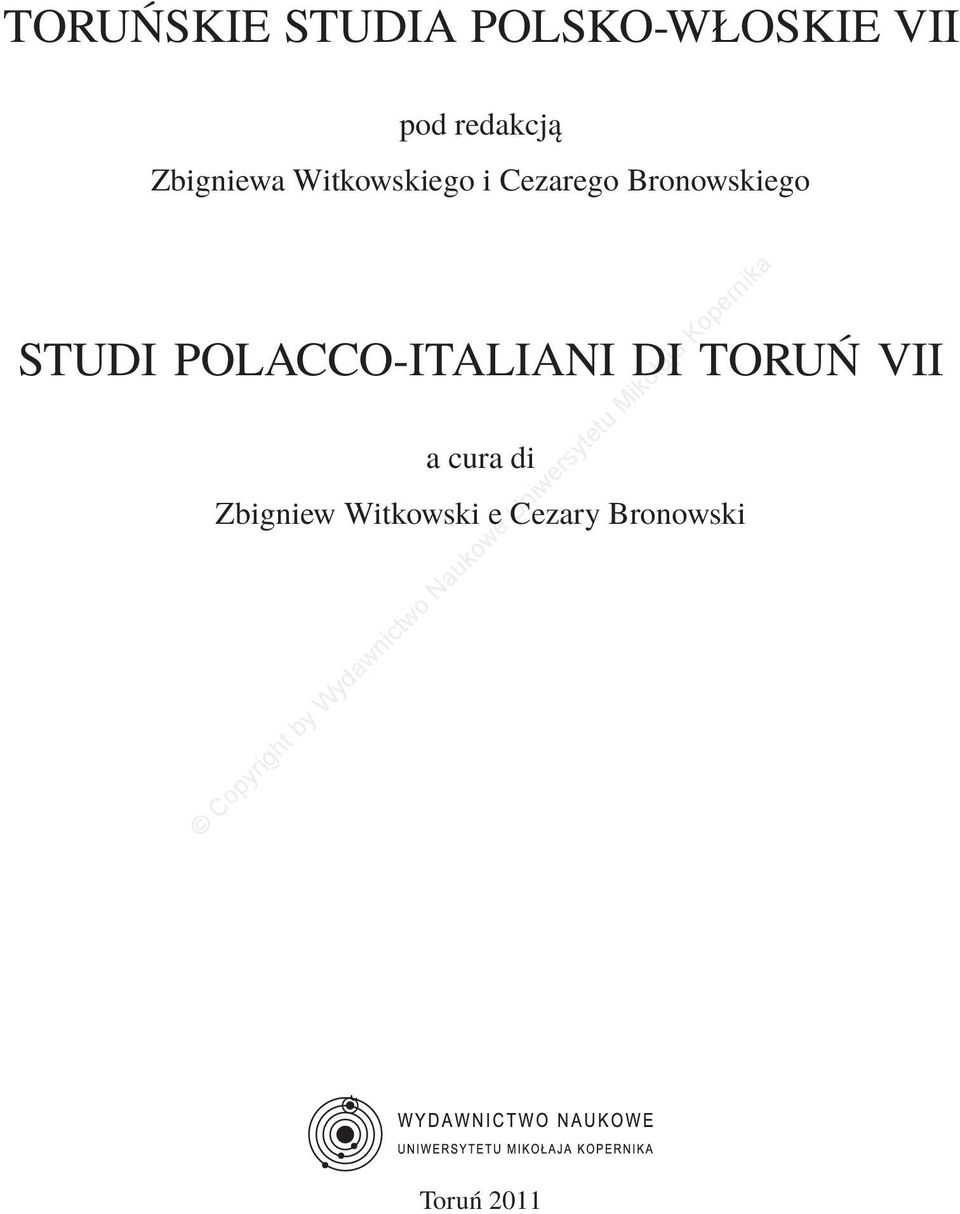 Bronowskiego STUDI POLACCO-ITALIANI DI TORUŃ