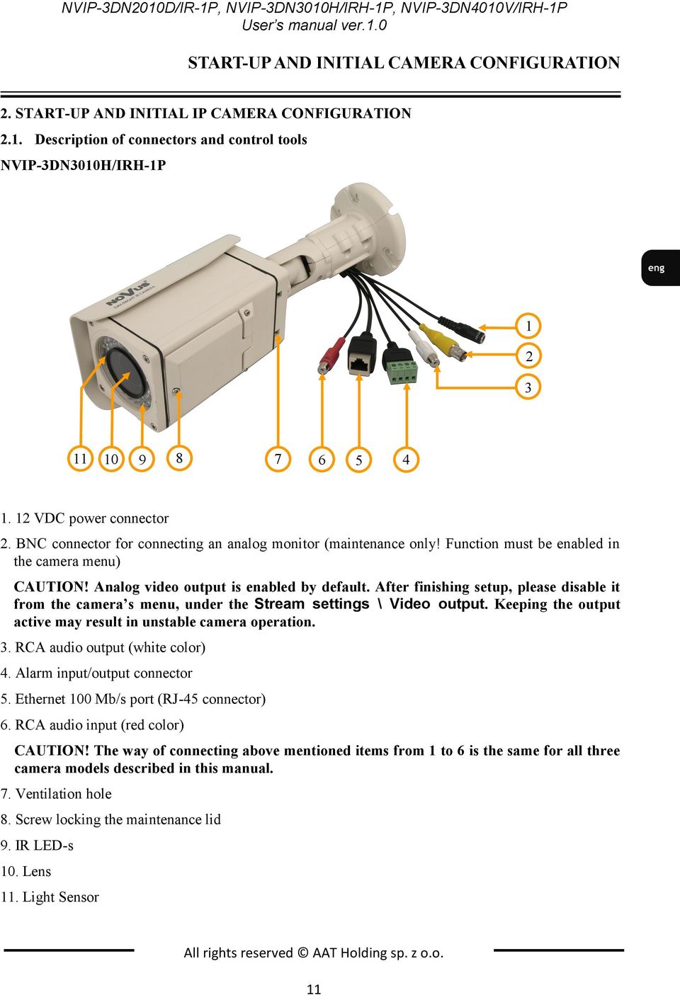 After finishing setup, please disable it from the camera s menu, under the Stream settings \ Video output. Keeping the output active may result in unstable camera operation. 3.