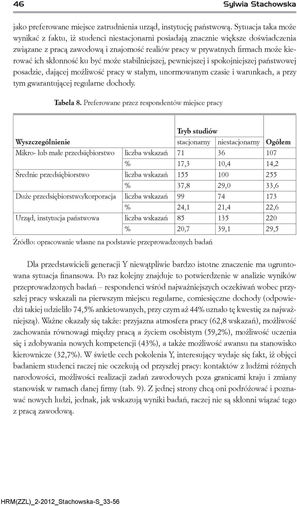 skłonność ku być może stabilniejszej, pewniejszej i spokojniejszej państwowej posadzie, dającej możliwość pracy w stałym, unormowanym czasie i warunkach, a przy tym gwarantującej regularne dochody.