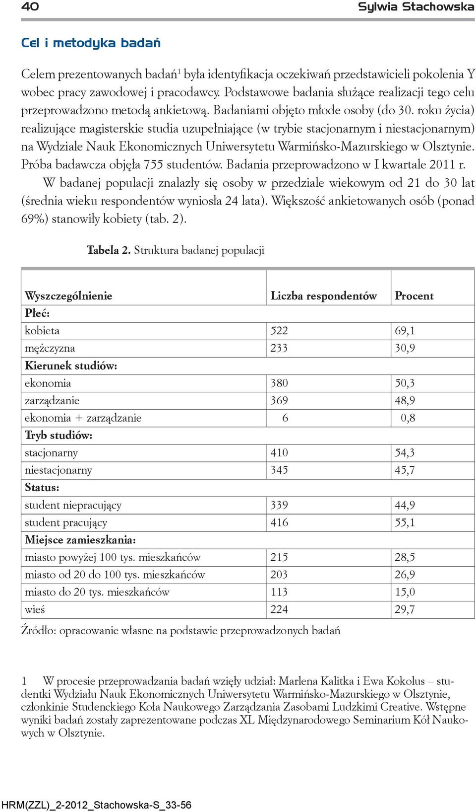 roku życia) realizujące magisterskie studia uzupełniające (w trybie stacjonarnym i niestacjonarnym) na Wydziale Nauk Ekonomicznych Uniwersytetu Warmińsko-Mazurskiego w Olsztynie.