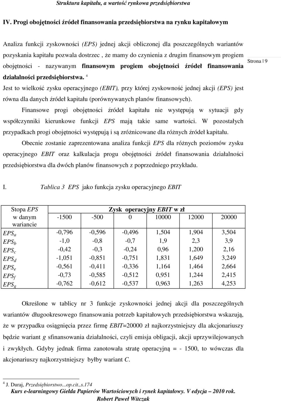 4 Jest to wielkość zysku opercyjnego (EBIT), przy której zyskowność jednej kcji (EPS) jest równ dl dnych źródeł kpitłu (porównywnych plnów finnsowych).