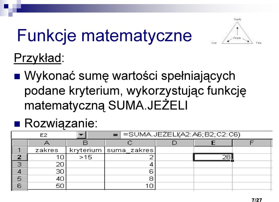 podane kryterium, wykorzystując