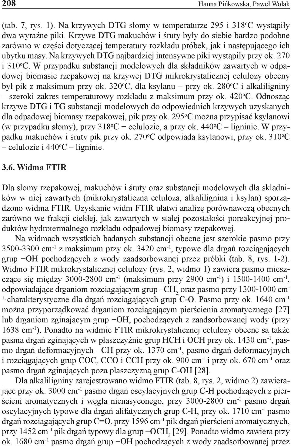 Na krzywych DTG najbardziej intensywne piki wystąpiły przy ok. 270 i 310 o C.