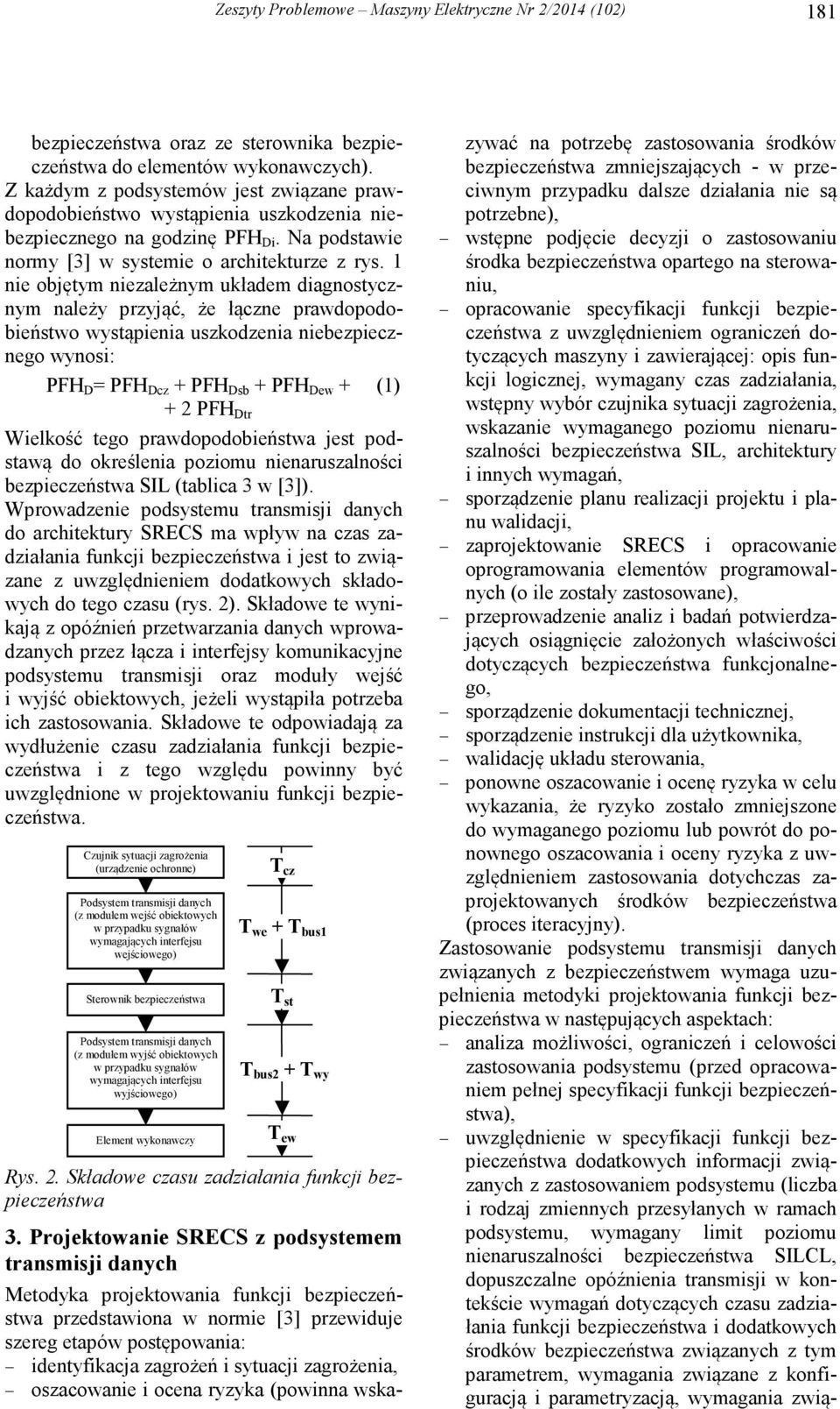 1 nie objętym niezależnym układem diagnostycznym należy przyjąć, że łączne prawdopodobieństwo wystąpienia uszkodzenia niebezpiecznego wynosi: PFH D = PFH Dcz + PFH Dsb + PFH Dew + (1) + 2 PFH Dtr