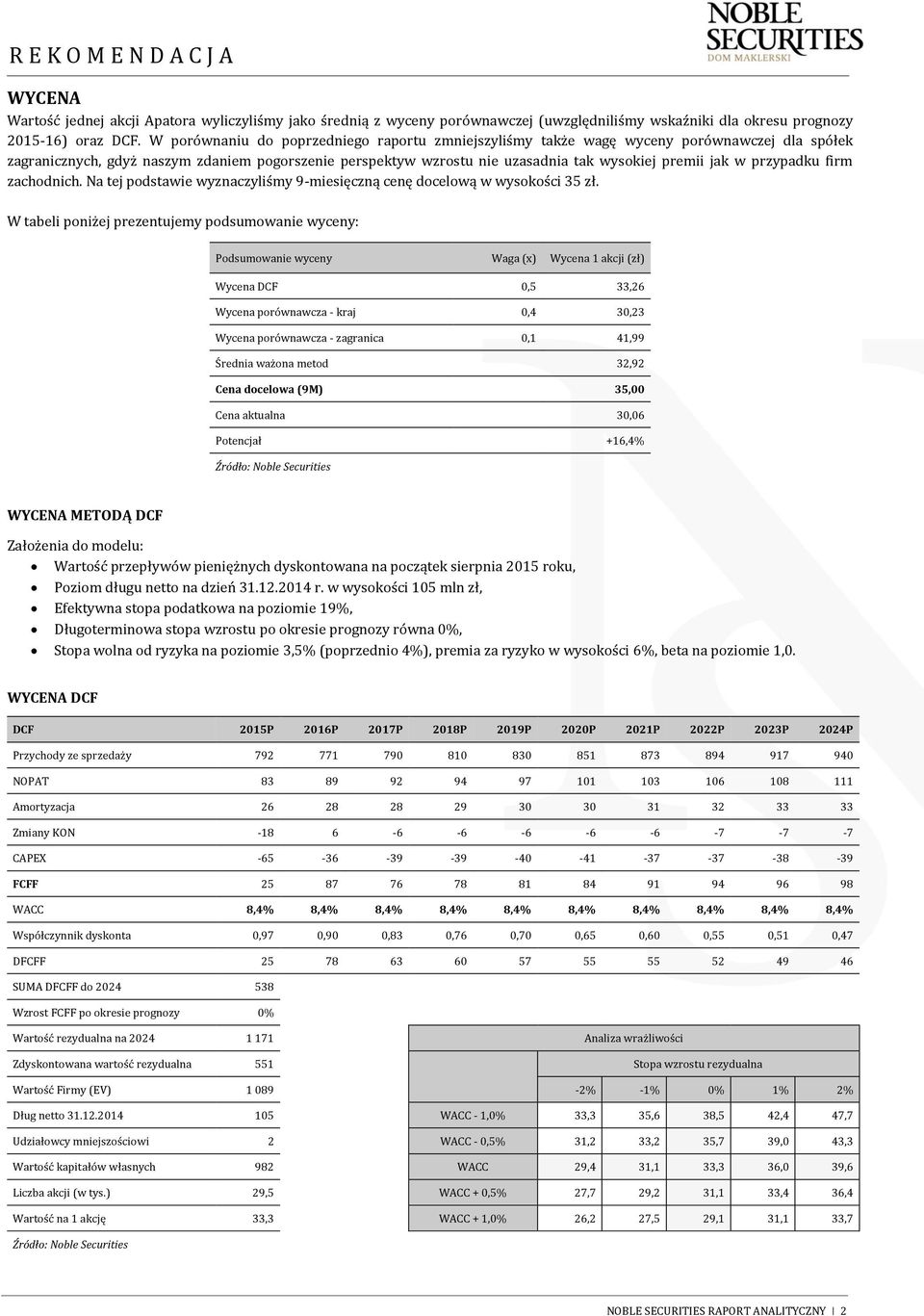 przypadku firm zachodnich. Na tej podstawie wyznaczyliśmy 9-miesięczną cenę docelową w wysokości 35 zł.