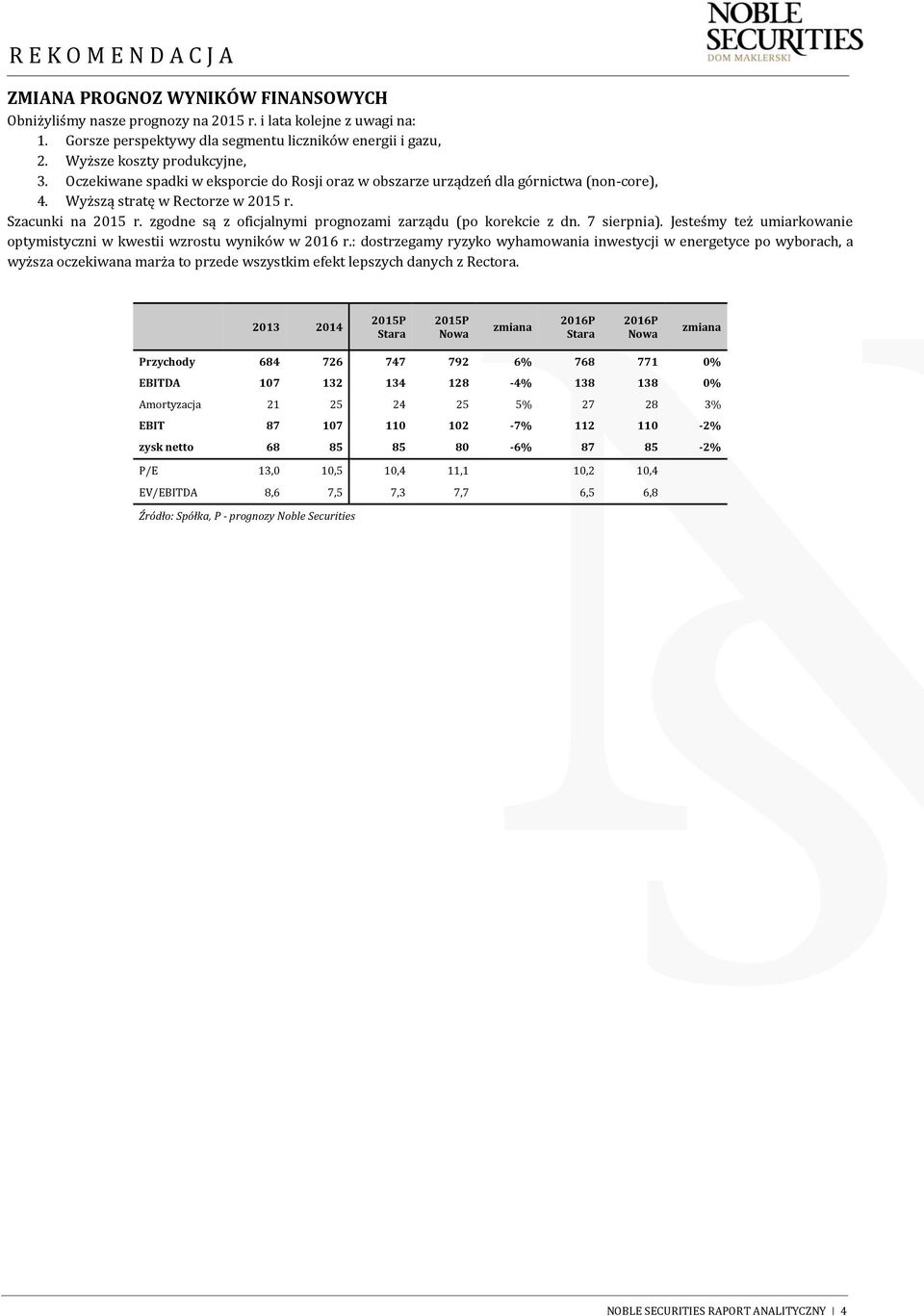 zgodne są z oficjalnymi prognozami zarządu (po korekcie z dn. 7 sierpnia). Jesteśmy też umiarkowanie optymistyczni w kwestii wzrostu wyników w 2016 r.