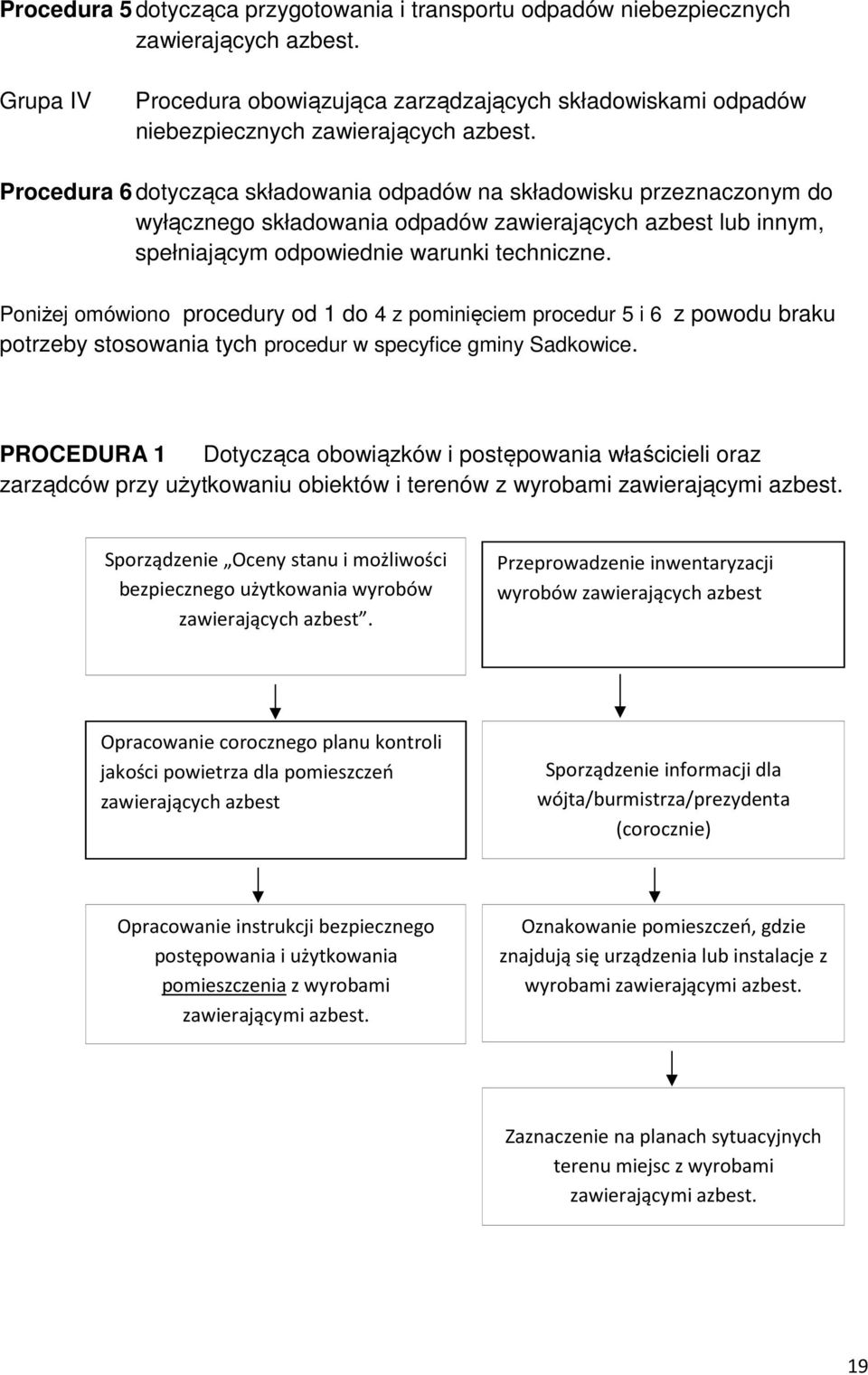 Procedura 6 dotycząca składowania odpadów na składowisku przeznaczonym do wyłącznego składowania odpadów zawierających azbest lub innym, spełniającym odpowiednie warunki techniczne.