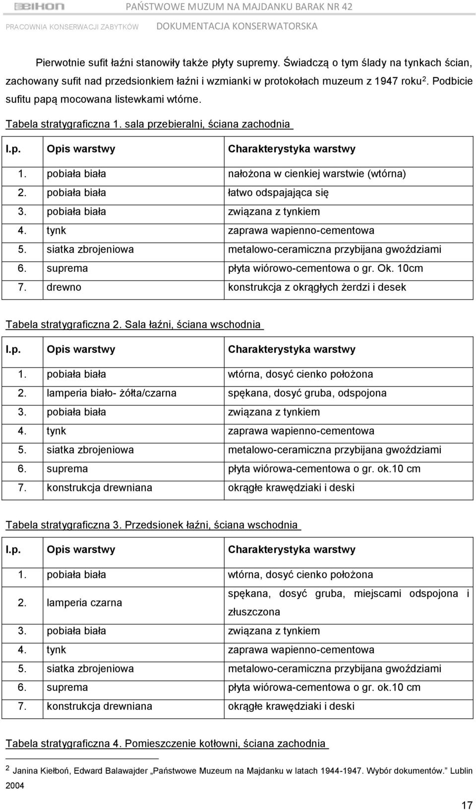 pobiała biała nałożona w cienkiej warstwie (wtórna) 2. pobiała biała łatwo odspajająca się 3. pobiała biała związana z tynkiem 4. tynk zaprawa wapienno-cementowa 5.