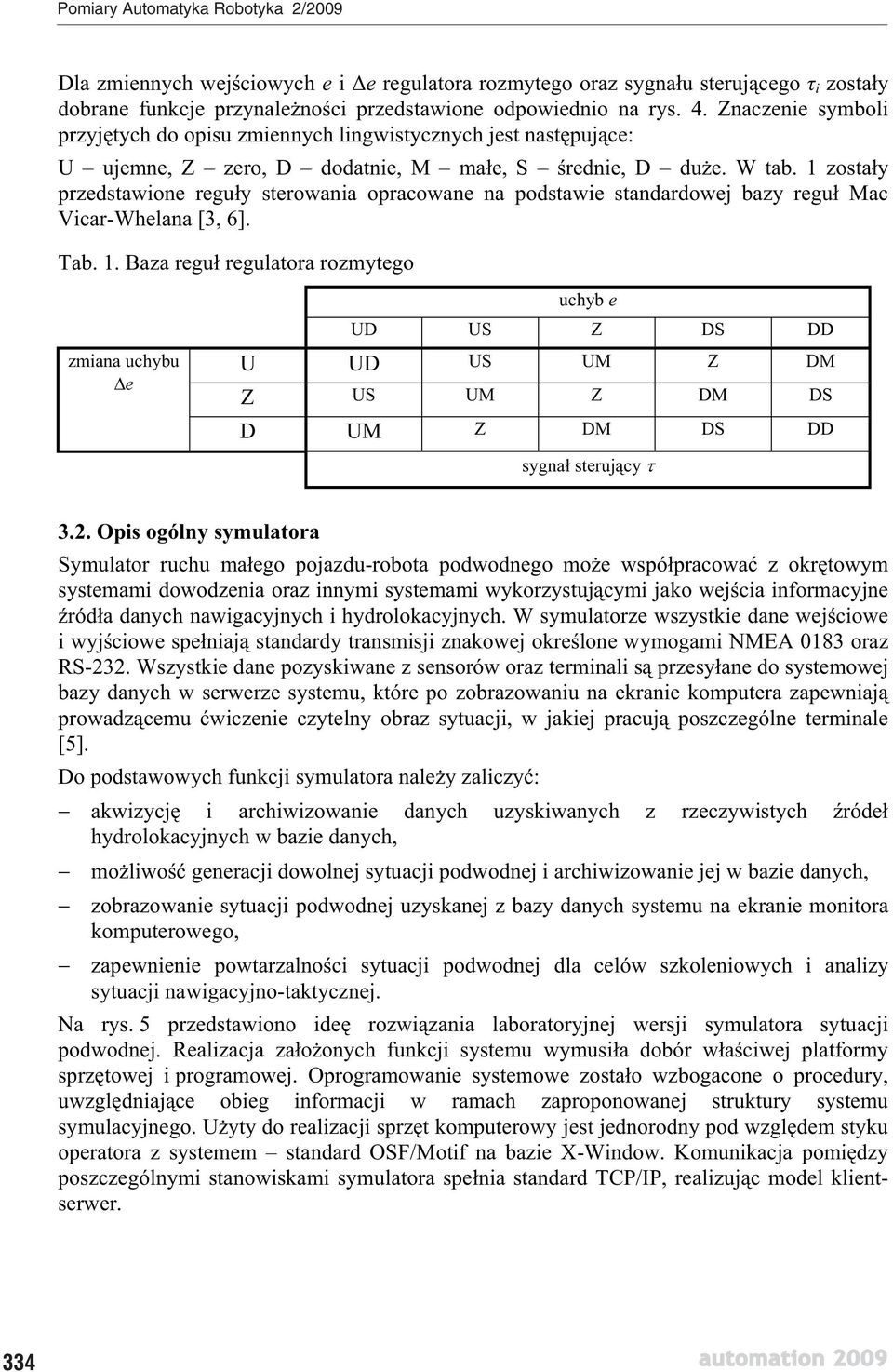 1 zostay przedstawione reguy sterowania opracowane na podstawie standardowej bazy regu Mac Vicar-Whelana [3, 6]. Tab. 1.