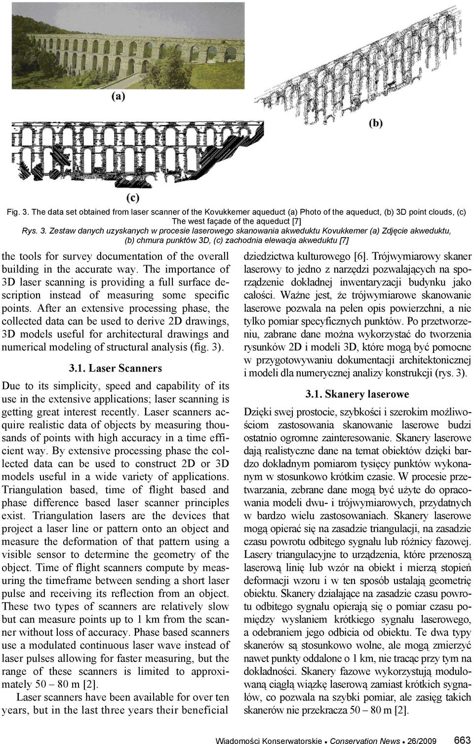 point clouds, (c) The west façade of the aqueduct [7] Rys. 3.