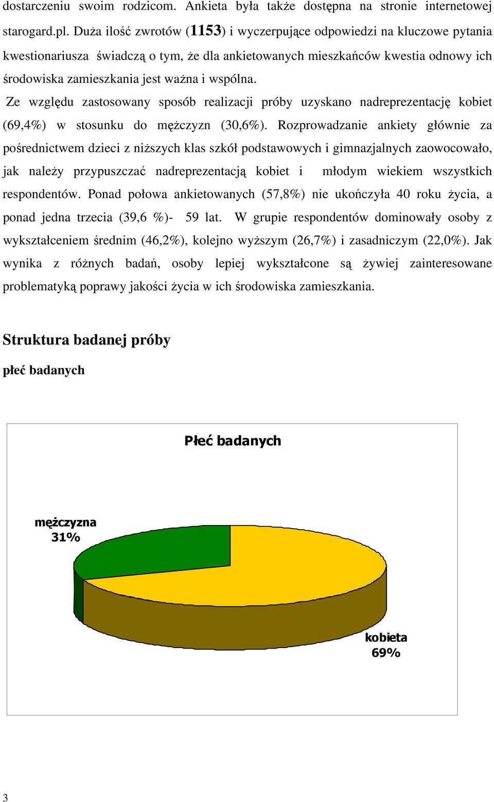 wspólna. Ze względu zastosowany sposób realizacji próby uzyskano nadreprezentację kobiet (69,4%) w stosunku do mężczyzn (30,6%).