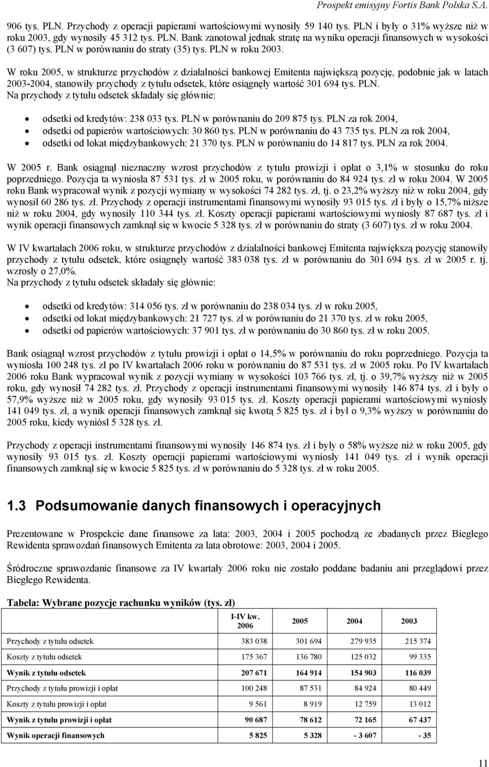 W roku 2005, w strukturze przychodów z działalności bankowej Emitenta największą pozycję, podobnie jak w latach 2003-2004, stanowiły przychody z tytułu odsetek, które osiągnęły wartość 301 694 tys.