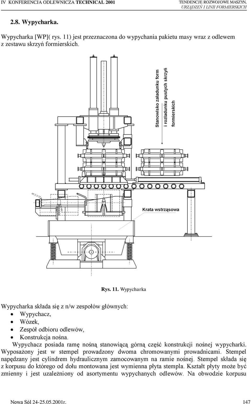 Stempel napędzany jest cylindrem hydraulicznym zamocowanym na ramie nośnej. Stempel składa się z korpusu do którego od dołu montowana jest wymienna płyta stempla.