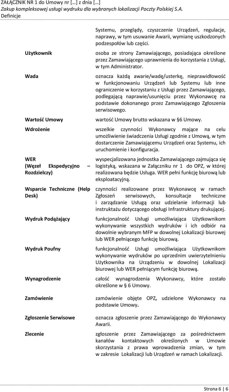 oznacza każdą awarie/wadę/usterkę, nieprawidłowość w funkcjonowaniu Urządzeń lub Systemu lub inne ograniczenie w korzystaniu z Usługi przez Zamawiającego, podlegającą naprawie/usunięciu przez