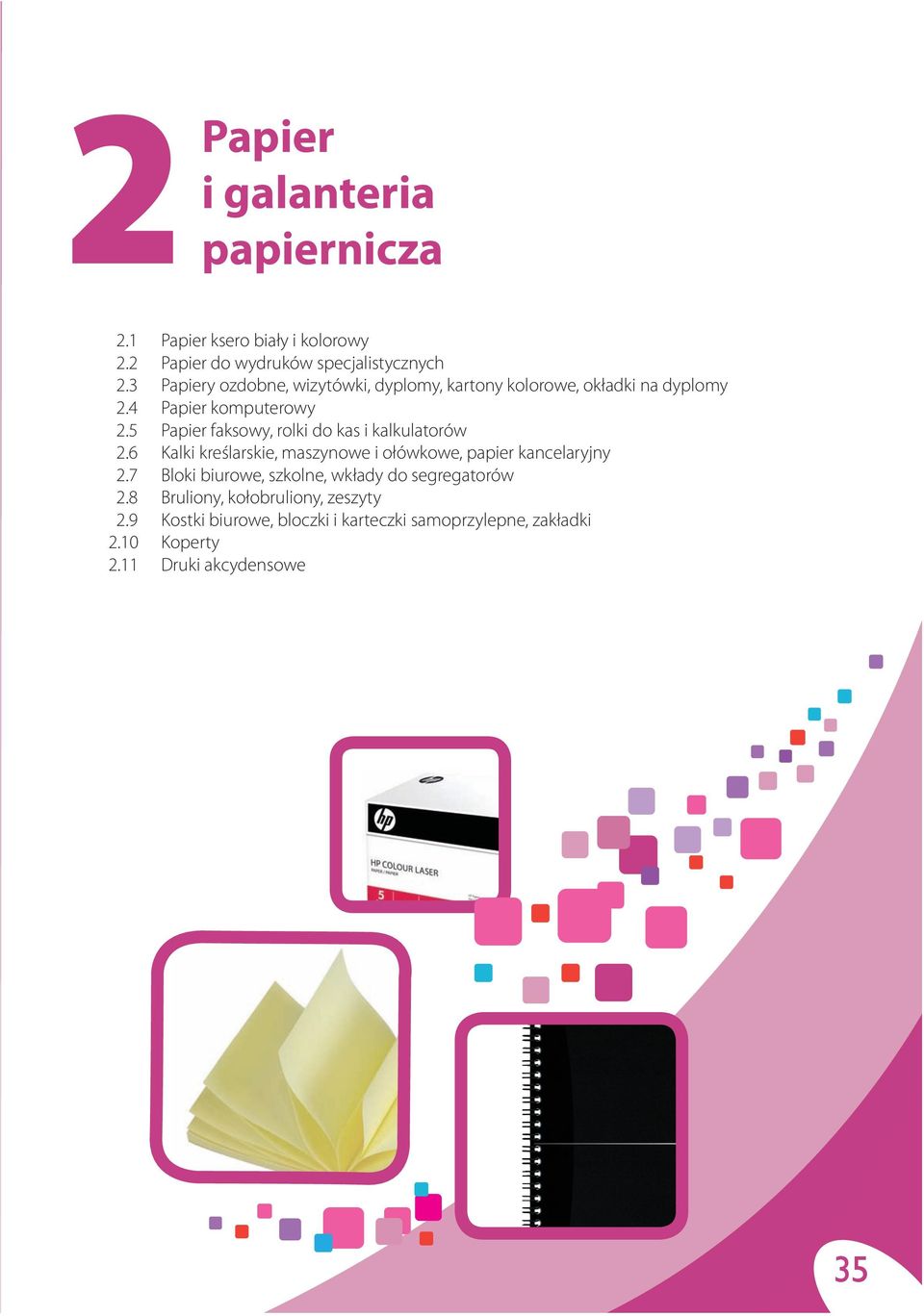 5 Papier faksowy, rolki do kas i kalkulatorów 2.6 Kalki kreślarskie, maszynowe i ołówkowe, papier kancelaryjny 2.