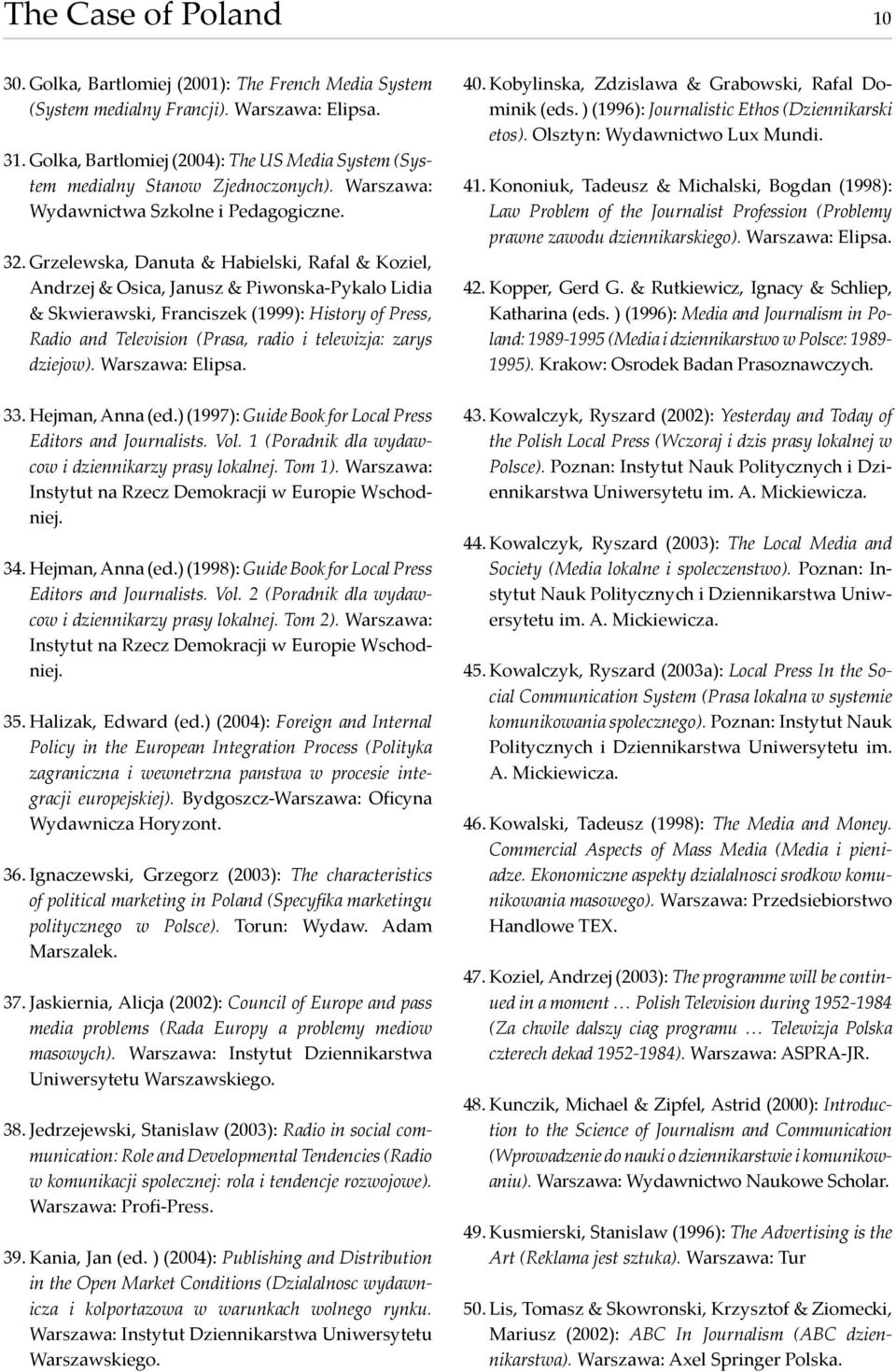 Grzelewska, Danuta & Habielski, Rafal & Koziel, Andrzej & Osica, Janusz & Piwonska-Pykalo Lidia & Skwierawski, Franciszek (1999): History of Press, Radio and Television (Prasa, radio i telewizja: