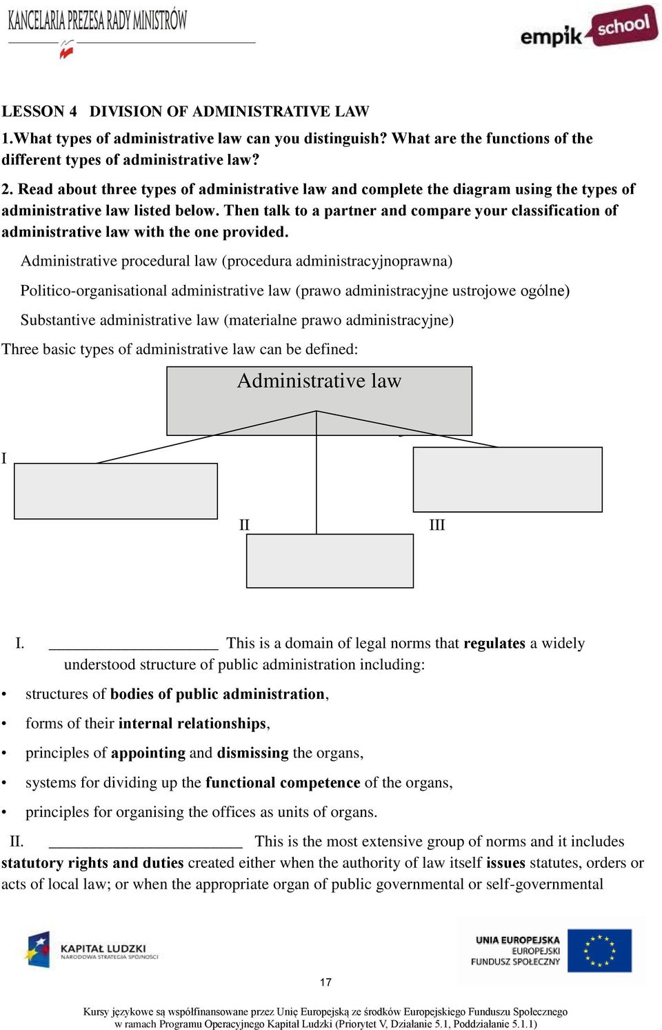 Then talk to a partner and compare your classification of administrative law with the one provided.