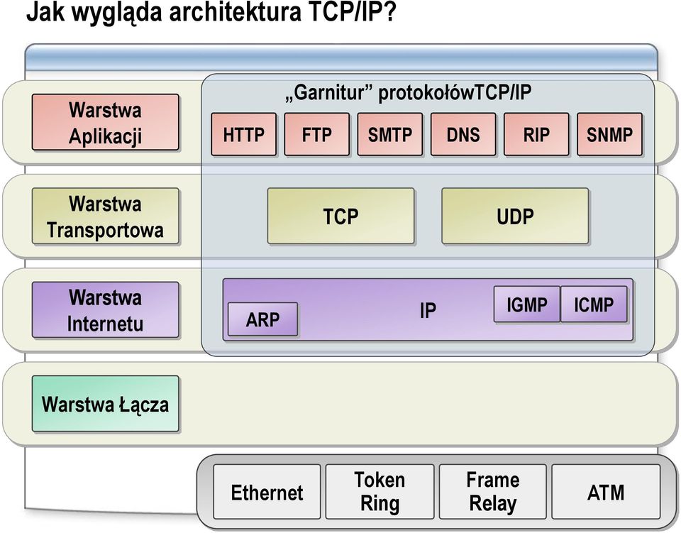 SMTP DNS RIP SNMP Warstwa Transportowa TCP UDP Warstwa