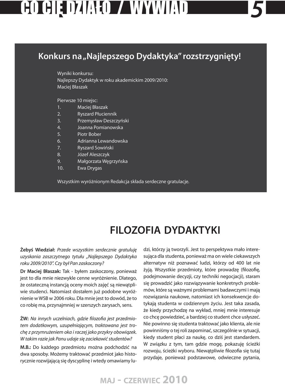 Ewa Drygas Wszystkim wyróżnionym Redakcja składa serdeczne gratulacje.