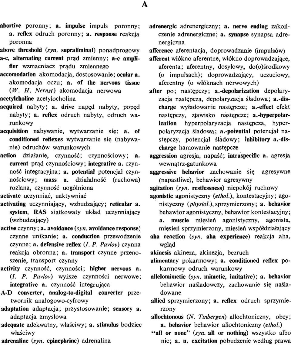 ocular a. akomodacja oczu; a. of the nervous tissue (W. H. Nernst) akomodacja nerwowa acetylcholine acetylocholina acquired nabyty; a. drive nappd nabyty, popgd nabyty; a.