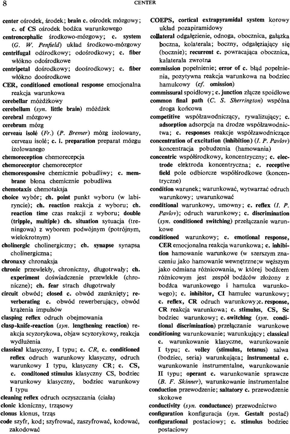 fiber wlbkno dooirodkowe CER, conditioned emotional response ernocjonalna reakcja warunkowa cerebellar rnbidikowy cerebellum (syn.