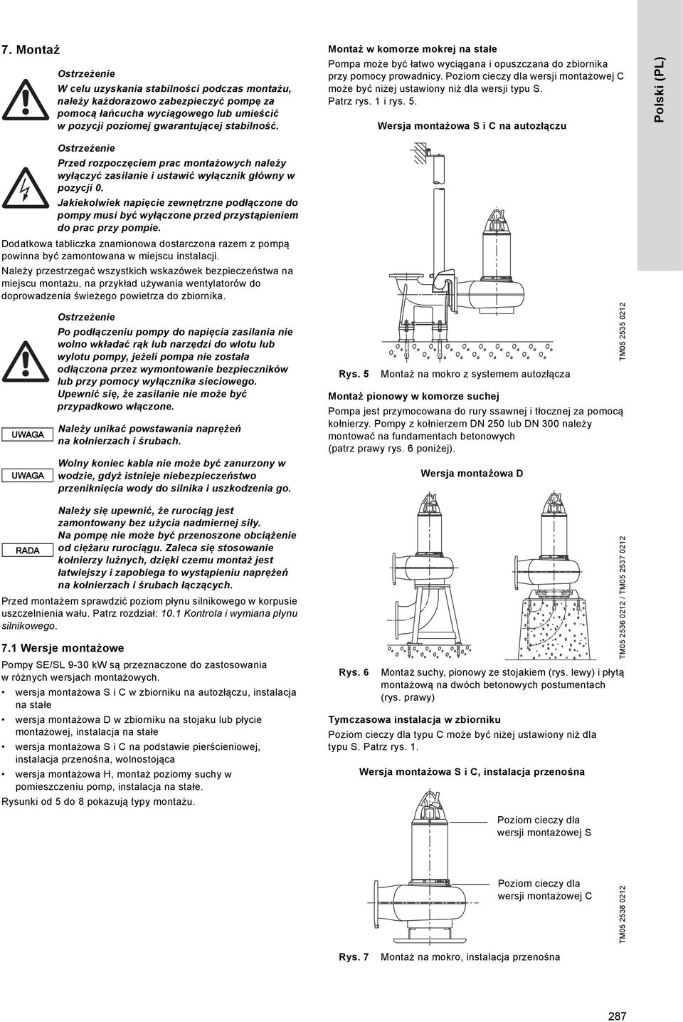 Patrz rys. 1 i rys. 5. Wersja montażowa S i C na autozłączu Polski (PL) Dodatkowa tabliczka znamionowa dostarczona razem z pompą powinna być zamontowana w miejscu instalacji.