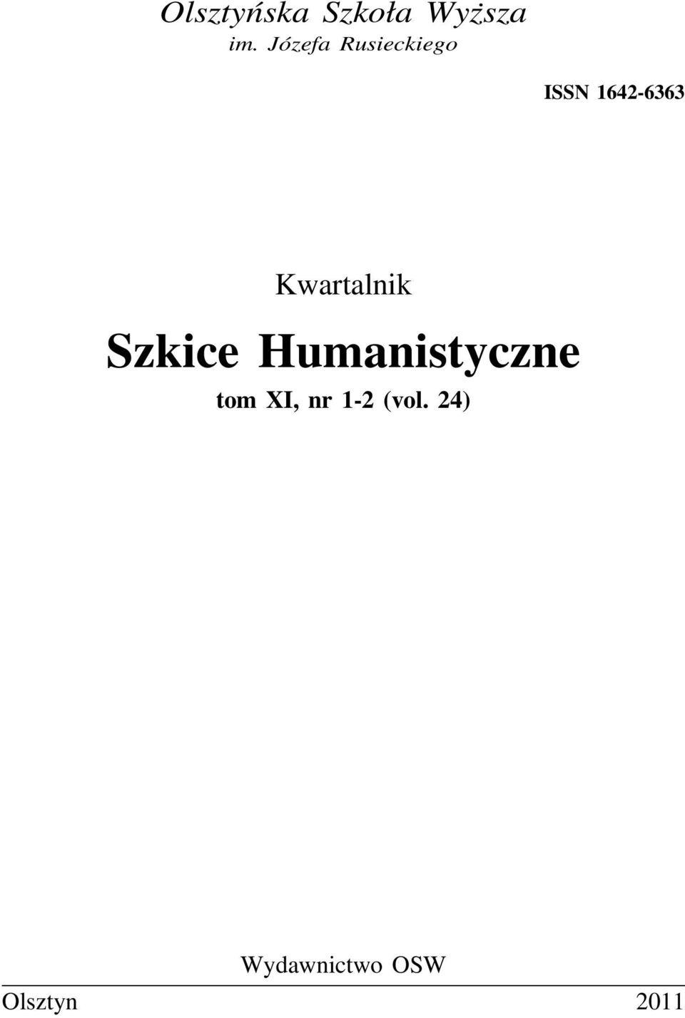 Kwartalnik Szkice Humanistyczne tom