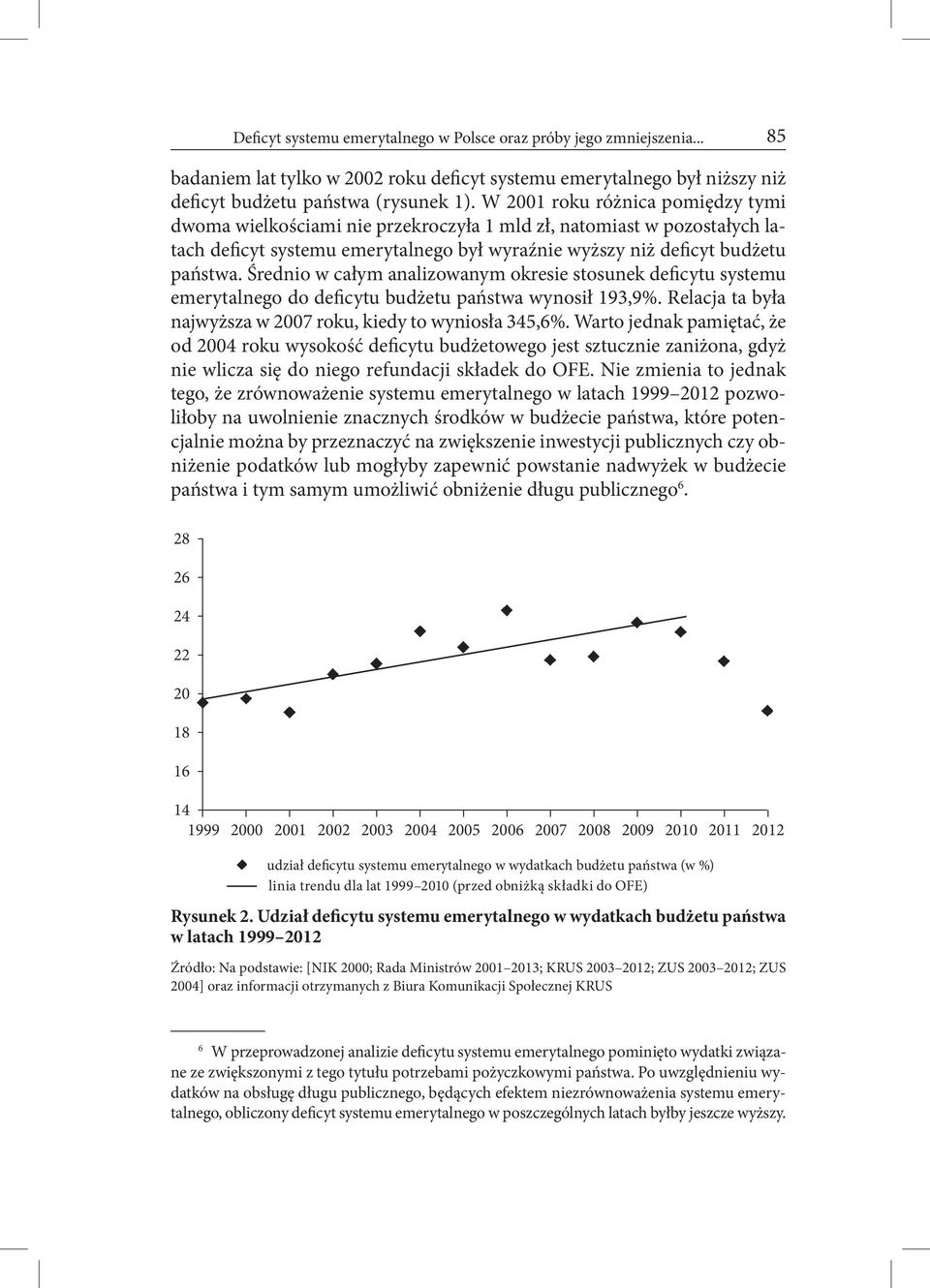 Średnio w całym analizowanym okresie stosunek deficytu systemu emerytalnego do deficytu budżetu państwa wynosił 193,9%. Relacja ta była najwyższa w 2007 roku, kiedy to wyniosła 345,6%.