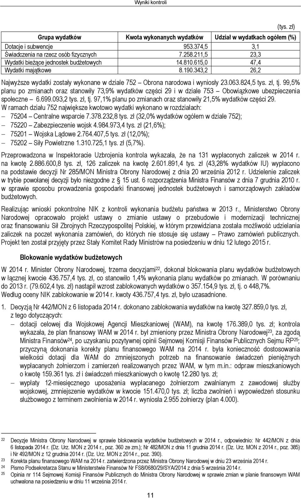 zł, tj. 99,5% planu po zmianach oraz stanowiły 73,9% wydatków części 29 i w dziale 753 Obowiązkowe ubezpieczenia społeczne 6.699.093,2 tys. zł, tj.