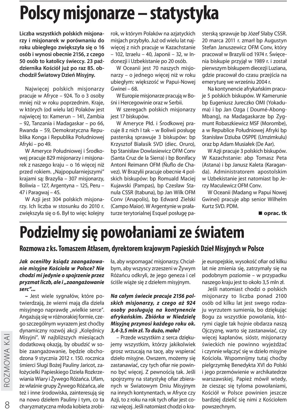 Kraje, w których (od wielu lat) Polaków jest najwięcej to: Kamerun 141, Zambia 92, Tanzania i Madagaskar po 66, Rwanda 59, Demokratyczna Republika Konga i Republika Południowej Afryki po 49.