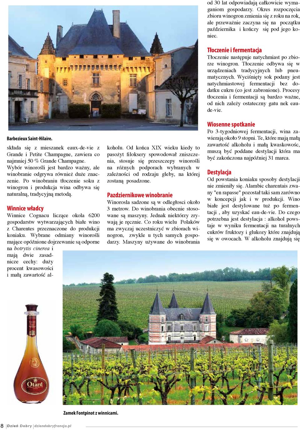 Winnice władcy Winnice Cognacu liczące okola 6200 gospodarstw wytwar zających białe wino z Charentes przez naczone do produkcji koniaku.