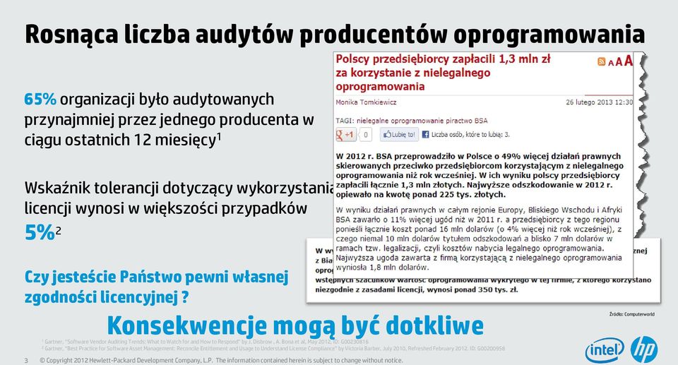 Konsekwencje mogą być dotkliwe 1 Gartner, Software Vendor Auditing Trends: What to Watch for and How to Respond by J. Disbrow, A.