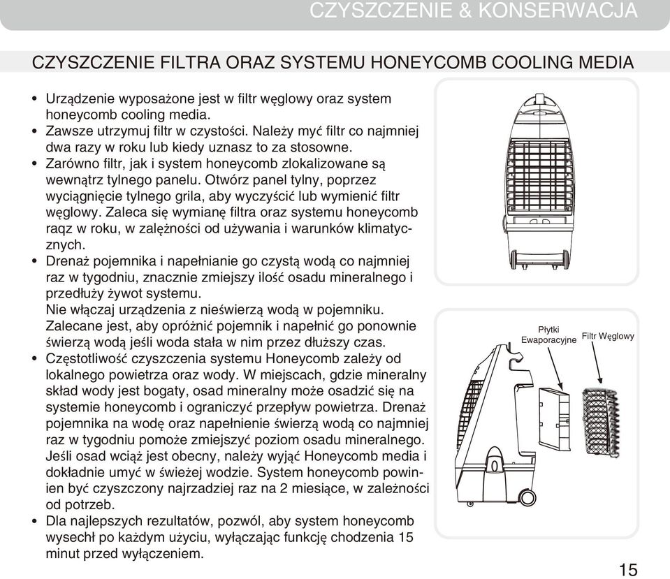 Otwórz panel tylny, poprzez wyciągnięcie tylnego grila, aby wyczyścić lub wymienić filtr węglowy.