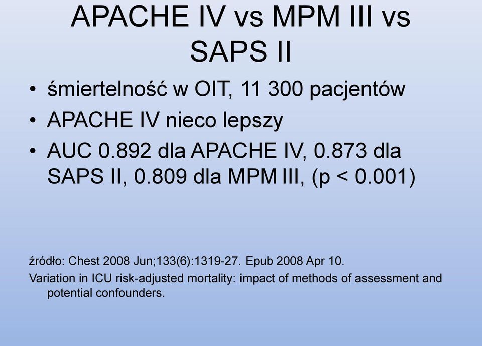 809 dla MPM III, (p < 0.001) źródło: Chest 2008 Jun;133(6):1319-27.