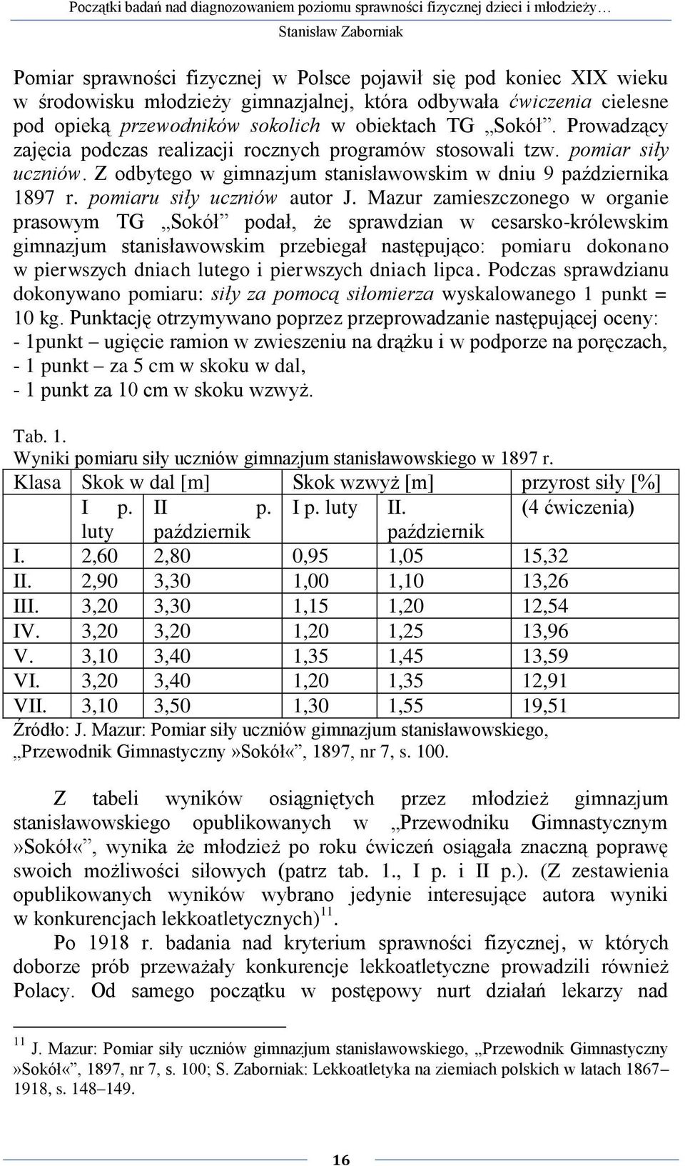 Z odbytego w gimnazjum stanisławowskim w dniu 9 października 1897 r. pomiaru siły uczniów autor J.