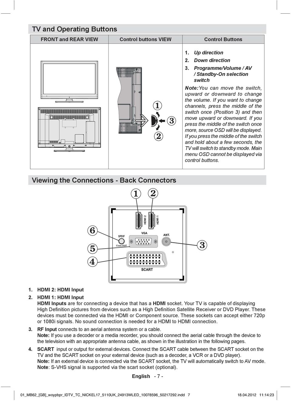 If you want to change channels, press the middle of the switch once (Position 3) and then move upward or downward. If you press the middle of the switch once more, source OSD will be displayed.