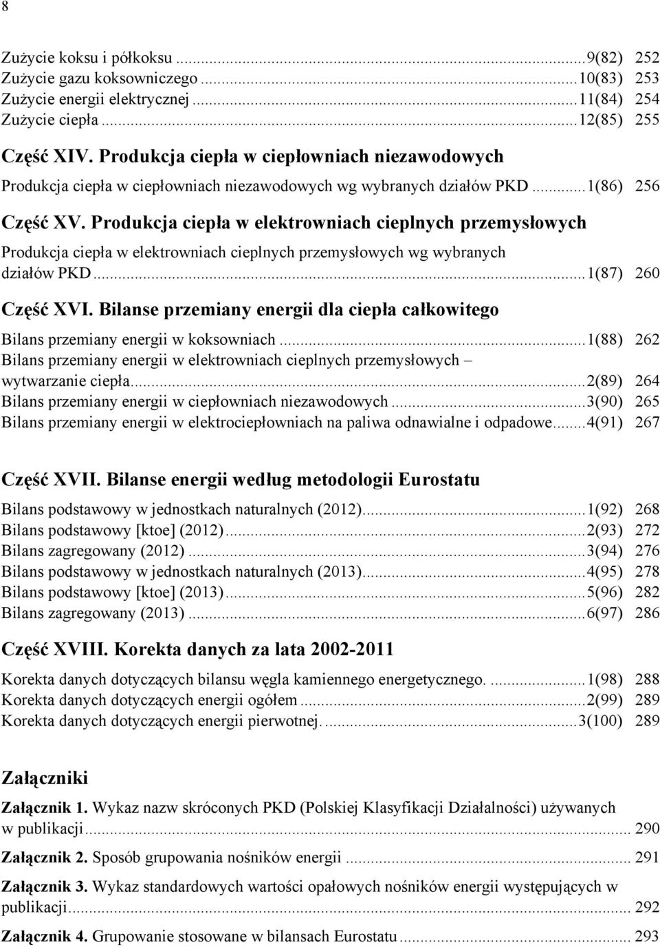 Produkcja ciepła w elektrowniach cieplnych przemysłowych Produkcja ciepła w elektrowniach cieplnych przemysłowych wg wybranych działów PKD... 1(87) 260 Część XVI.