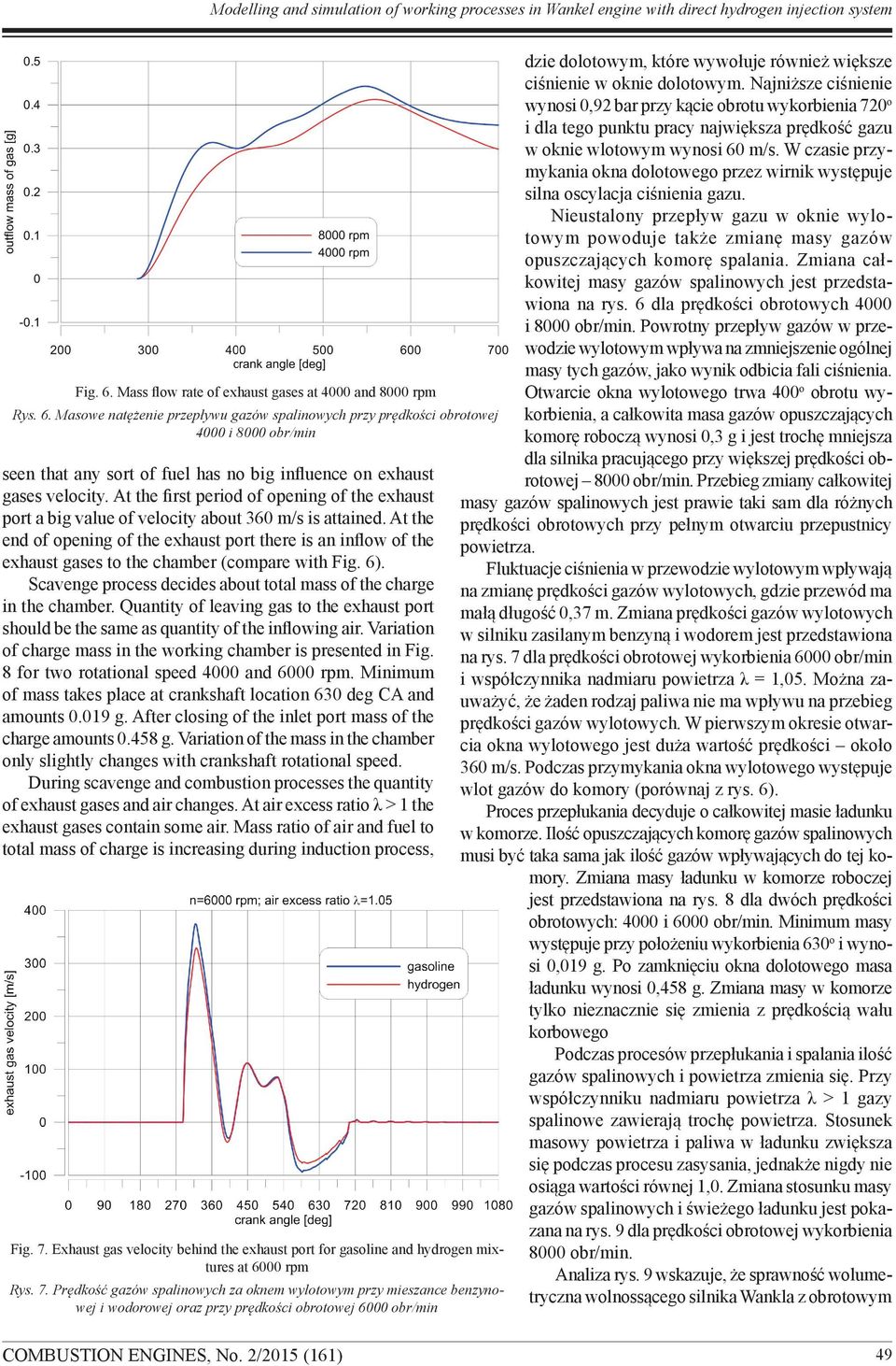 Masowe natężenie przepływu gazów spalinowych przy prędkości obrotowej 4000 i 8000 obr/min seen that any sort of fuel has no big influence on exhaust gases velocity.