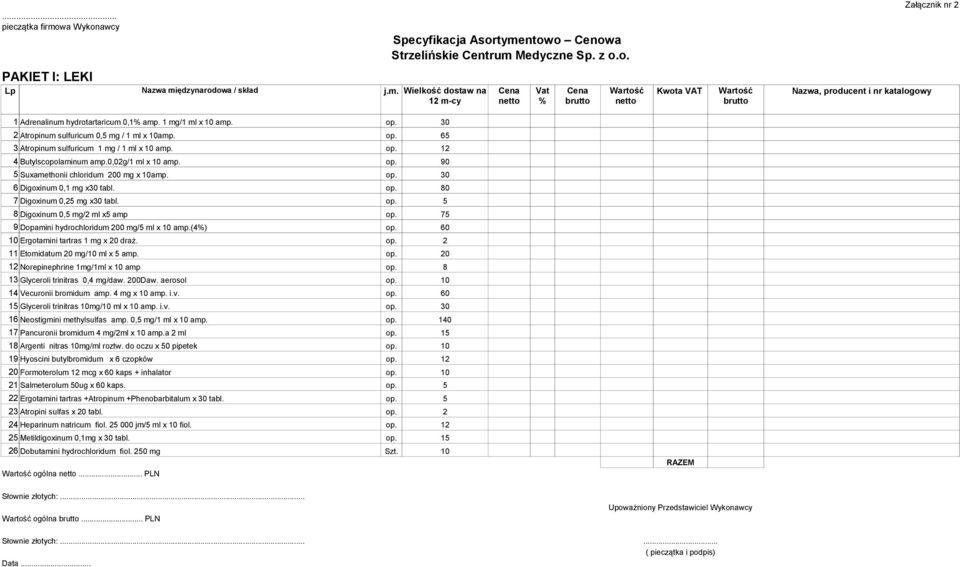 6 Digoxinum 0,1 mg x30 tabl. op. 80 7 Digoxinum 0,25 mg x30 tabl. 8 Digoxinum 0,5 mg/2 ml x5 amp op. 75 9 Dopamini hydrochloridum 200 mg/5 ml x 10 amp.(4%) op. 60 10 Ergotamini tartras 1 mg x 20 draż.