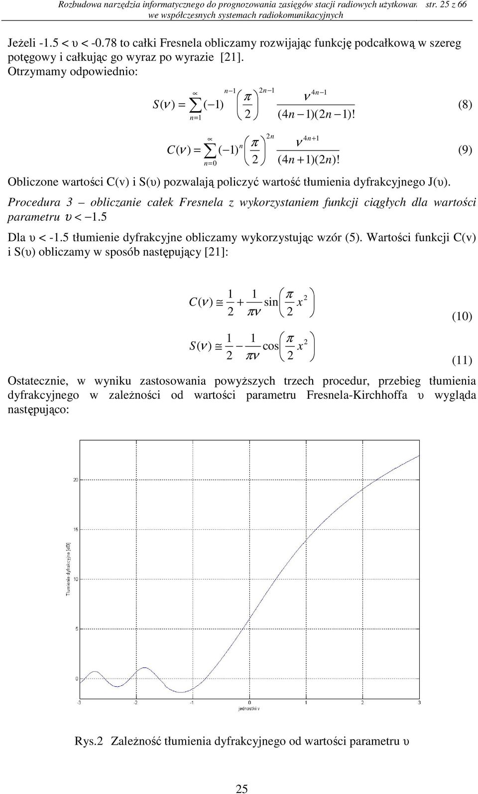 Oblczon artośc Cv Sυ pozalają polczyć artość tłuna dyfracyjngo Jυ. Procdura 3 oblczan cał Frsnla z yorzystan funcj cągłych dla artośc paratru υ <. 5 Dla υ < -.