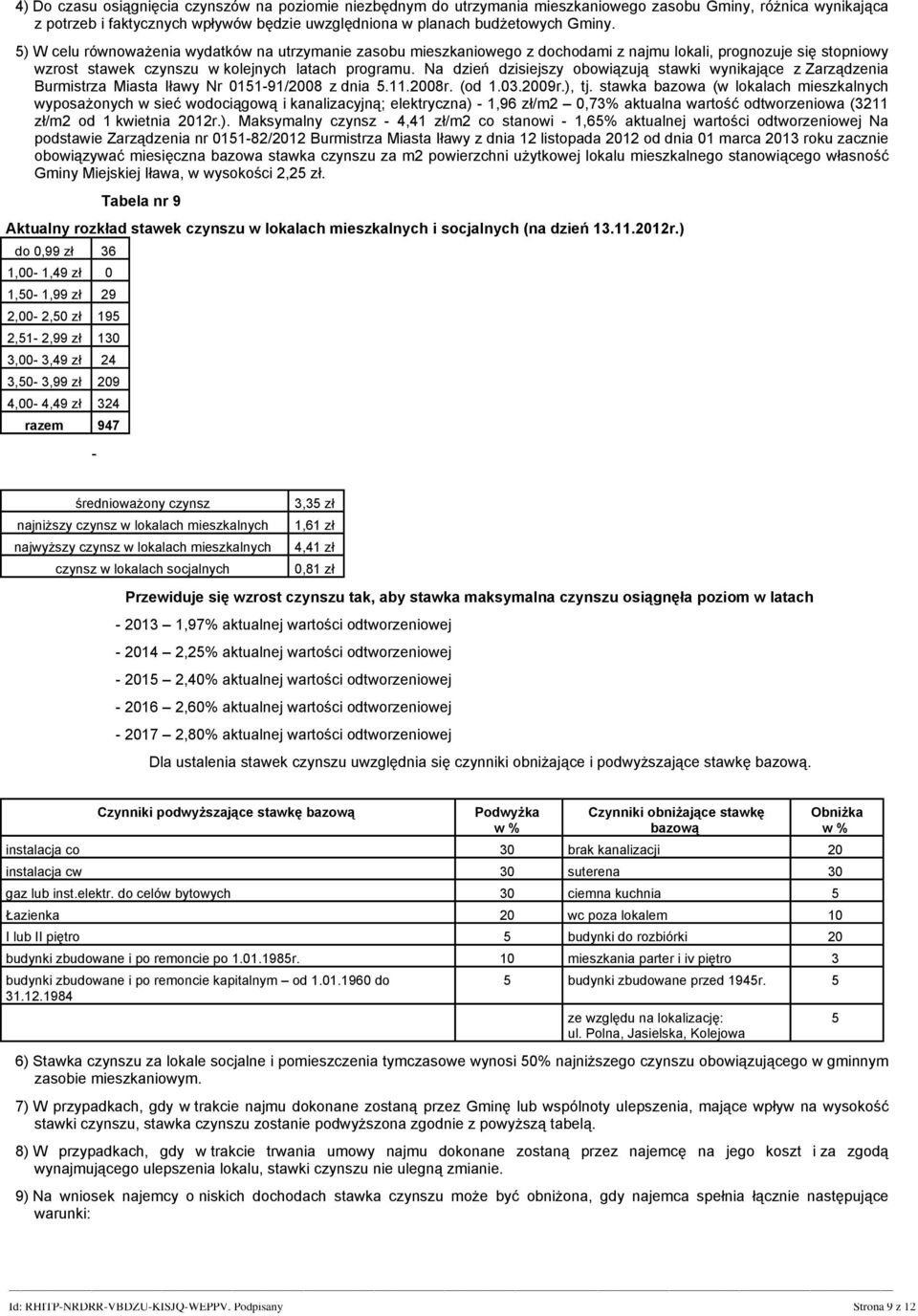 Na dzień dzisiejszy obowiązują stawki wynikające z Zarządzenia Burmistrza Miasta Iławy Nr 0151-91/2008 z dnia 5.11.2008r. (od 1.03.2009r.), tj.