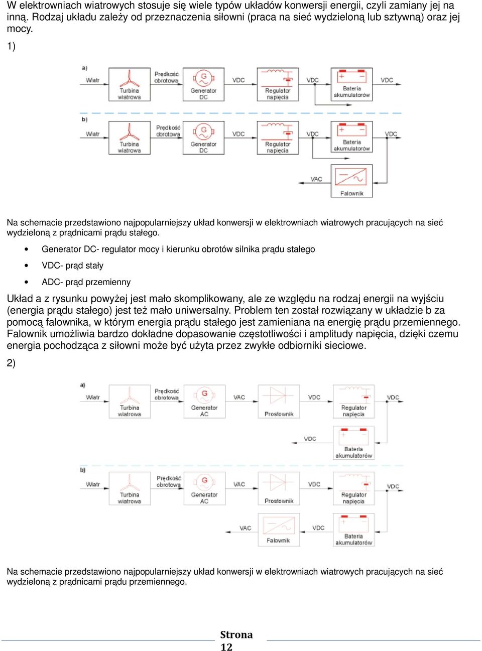 1) Na schemacie przedstawiono najpopularniejszy układ konwersji w elektrowniach wiatrowych pracujących na sieć wydzieloną z prądnicami prądu stałego.